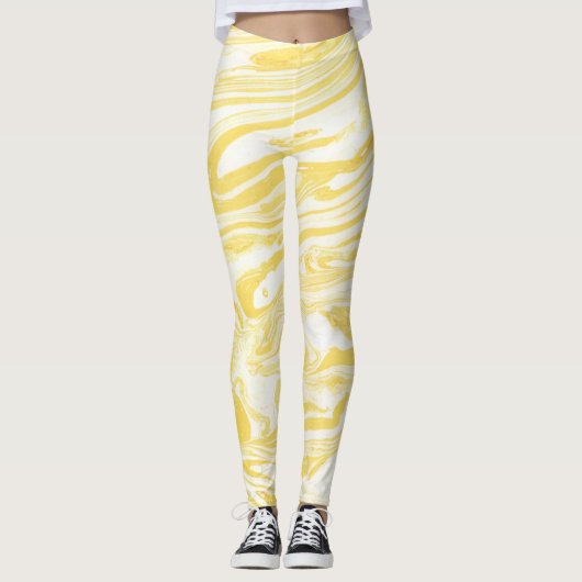 Leggings Marbre jaune élégant : Texture dessinée à la main (Devant)