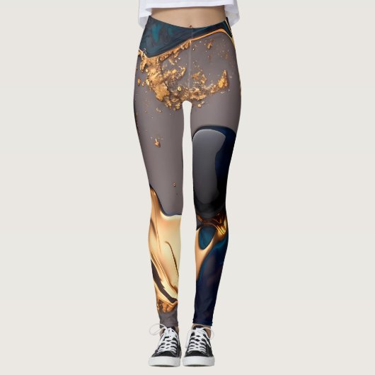 Leggings Marbre Liquide Or de Minuit (Devant)
