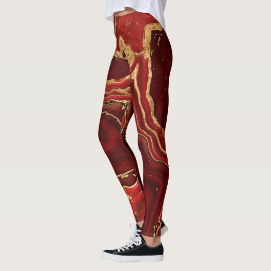 Leggings Marbre liquide rouge et or Abstrait (Gauche)