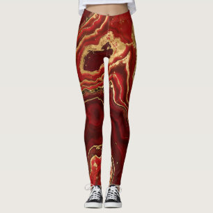 Leggings Marbre liquide rouge et or Abstrait