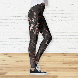 Leggings Marbre Noir Élégant Or Rose