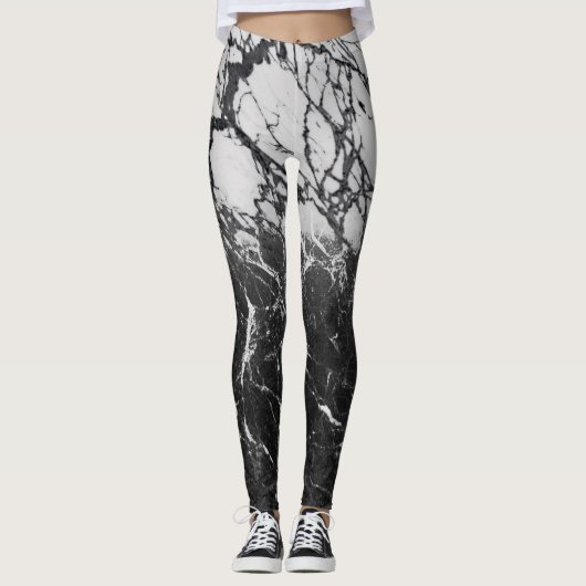 Leggings Marbre noir et blanc moderne glamour tendance (Devant)