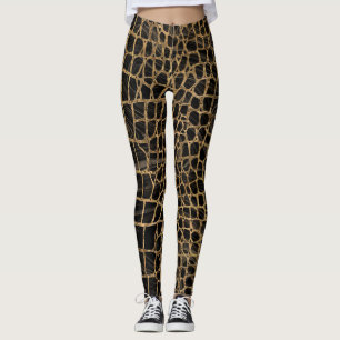Leggings Marbre noir liquide Faux Crocodile et or