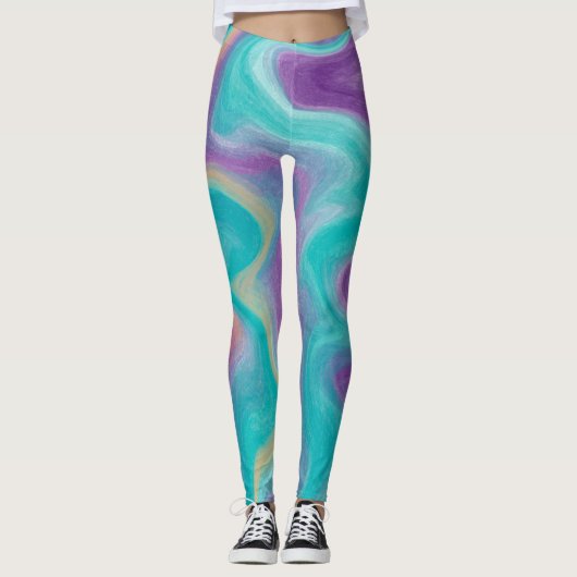 Leggings Marbre pourpre, Turquoise et doré (Devant)
