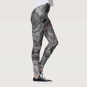 Leggings Marbre rose, noir et gris Abstrait tourbillonnant