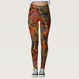 Leggings Marbre rouge décoratif avec veines or