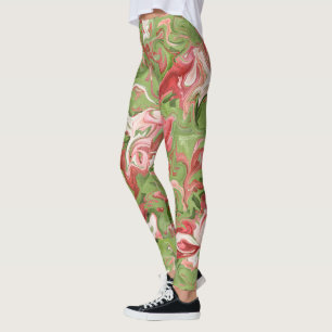 Leggings Marbre rouge et vert Abstrait Motif Noël