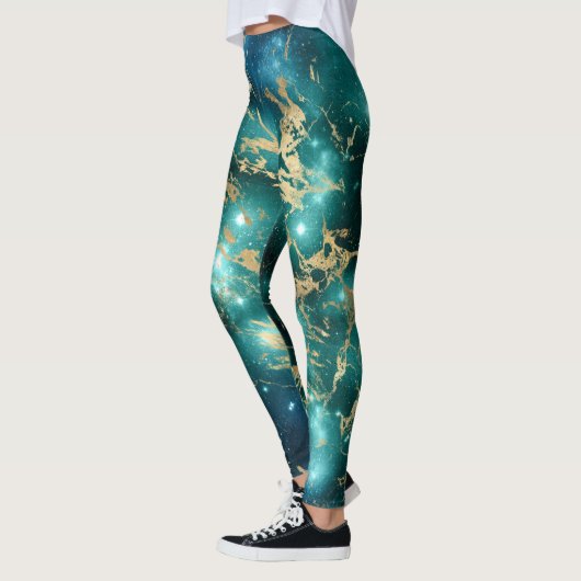 Leggings Marbre spatial noir nuit étoilée dorée (Gauche)