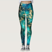 Leggings Marbre spatial noir nuit étoilée dorée (Devant)