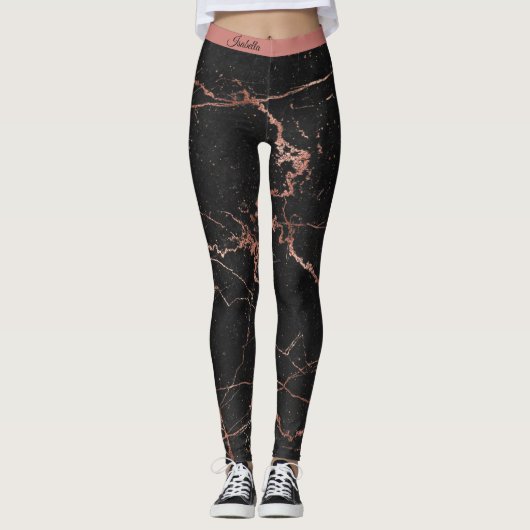 Leggings Marbre tendance de luxe rose rose noir Ajouter un (Devant)