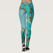 Leggings Marbre Turquoise avec Veines Dorées (Dos)