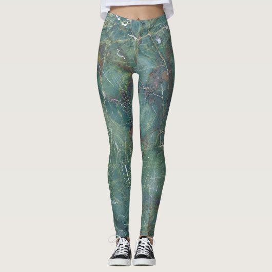 Leggings Marbre vert de Malachite Texture détaillée (Devant)
