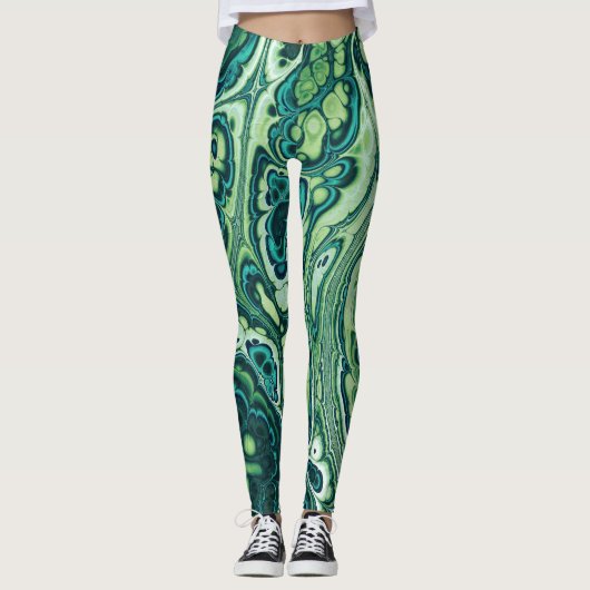 Leggings Marbre Vert Émeraude Fluide (Devant)