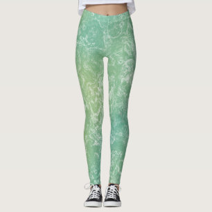 Leggings Marbre vert et blanc tourbillonnant abstrait