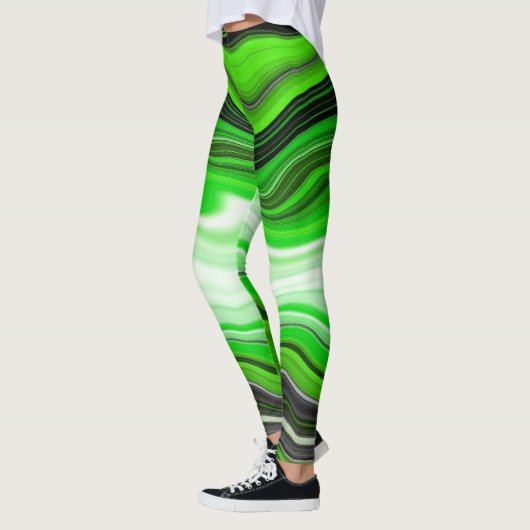 Leggings Marbre vert et noir comme l'art fluidisé rayé (Gauche)