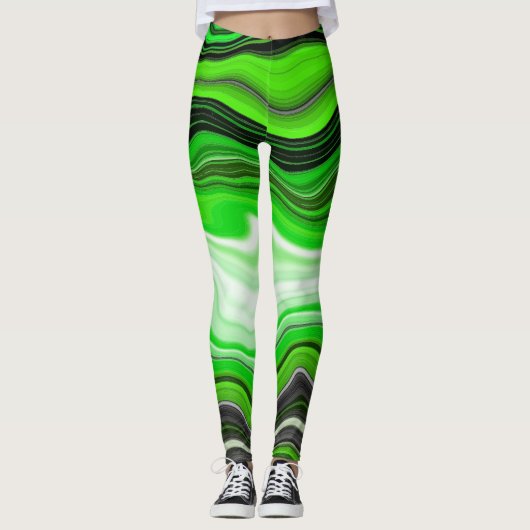 Leggings Marbre vert et noir comme l'art fluidisé rayé (Devant)