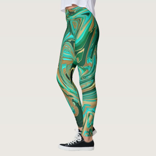 Leggings Marbre vert et or liquide (Gauche)