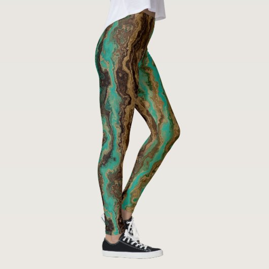 Leggings Marbre vert turquoise et marron Abstrait (Droite)