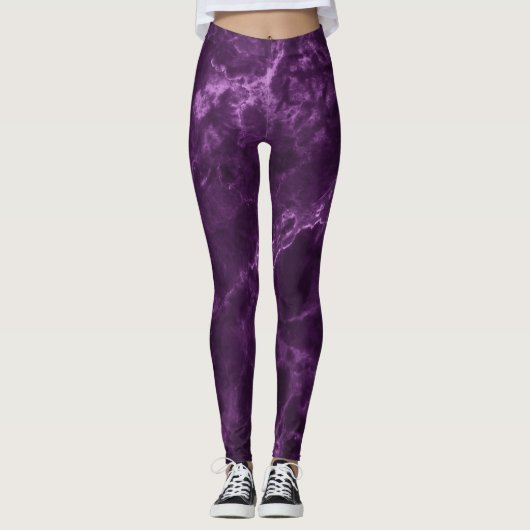 Leggings Marbre violet foncé : texture luxueuse. (Devant)