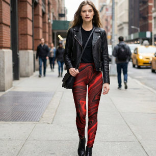 Leggings Marbre Vortex Crimson : Tourbillon Rouge et Noir A