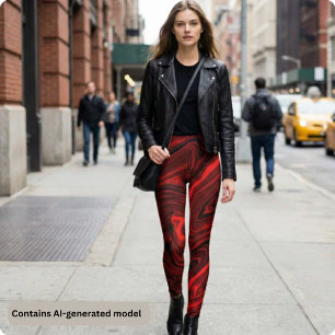 Leggings Marbre Vortex Crimson : Tourbillon Rouge et Noir A
