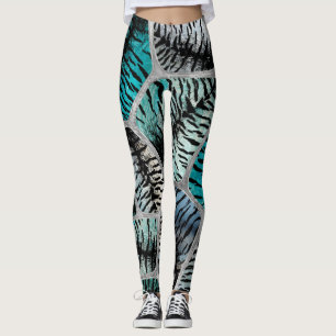 Leggings Marbres Bleues Argent Tiger Faux Cellules à fourr