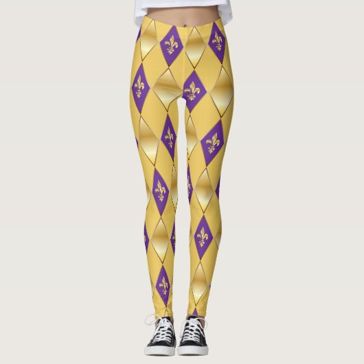 Leggings Mardi Gras Carnaval Fleur de Lis Diamond Arlequin (Devant)