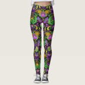 Leggings Mardi Gras Couleurs Damask Dragon, Papillon, Serpe (Devant)