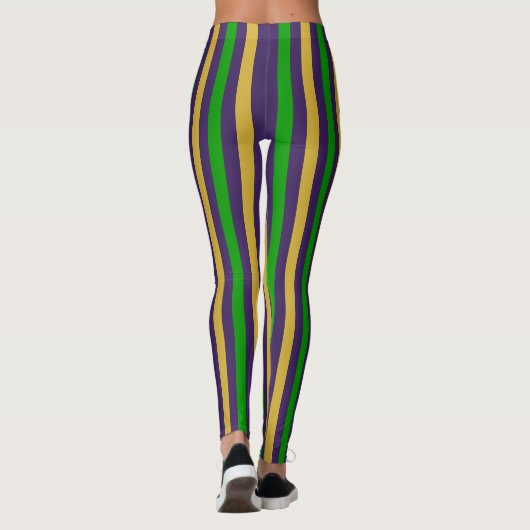 Leggings mardi Gras en or violet et vert rayé (Dos)