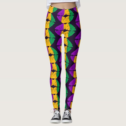 Leggings Mardi Gras Lip Color Baiser Motif Carnival Party (Devant)