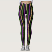 Leggings Mardi Gras Motif Rayure Verticale Violet Vert (Devant)