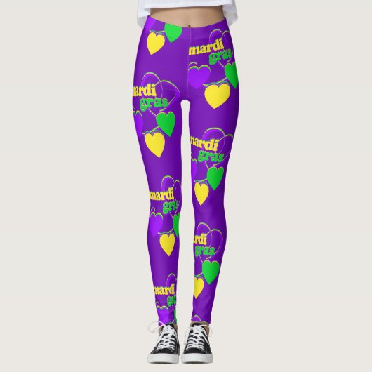 Leggings Mardi Gras New Orleans Purple Green Jaune mignonne (Devant)