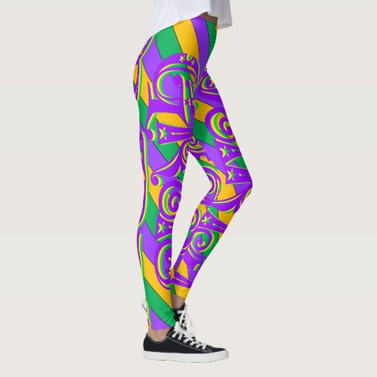 Leggings Mardi Gras New Orleans Purple Vert Jaune Texte (Droite)