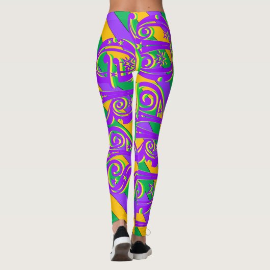 Leggings Mardi Gras New Orleans Purple Vert Jaune Texte (Dos)