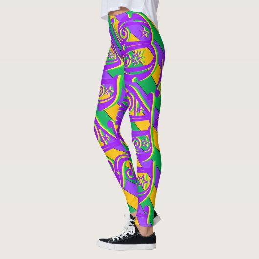 Leggings Mardi Gras New Orleans Purple Vert Jaune Texte (Gauche)