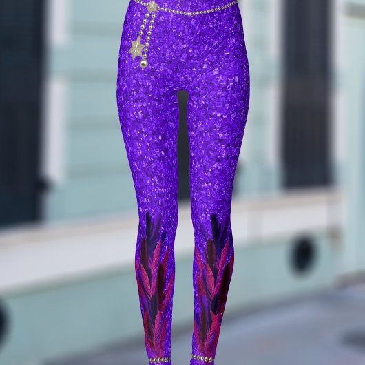 Leggings Mardi Gras Plumes violettes Parties scintillant Le