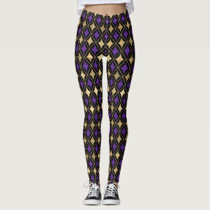 LEGGINGS MARDI GRAS PURPLE BLACK GOLD ACTIVE LEGINGS