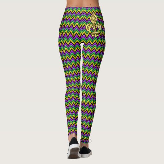 Leggings Mardi Gras Purple Green Gold ZigZag Stripes (Dos)