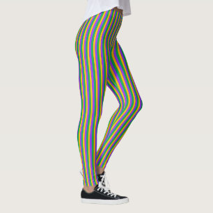 Leggings Mardi Gras Stripes Motif violet vert jaune
