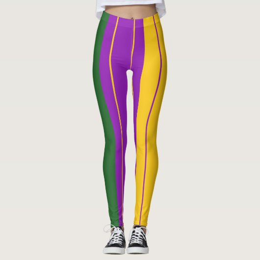 Leggings Mardi Gras Stripey Mauve, Vert, jaune (Devant)