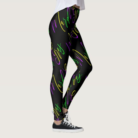 Leggings Mardi Gras Typographie vert violet jaune noir (Droite)