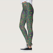 Leggings Mardi Gras vert violet tourbillonne abstrait (Gauche)