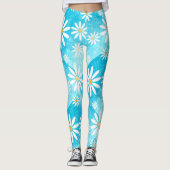Leggings marguerites blanches motif bleu dégradé blocs (Devant)