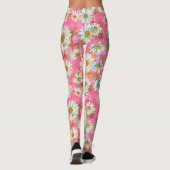Leggings Marguerites blanches sur le motif floral rose (Dos)