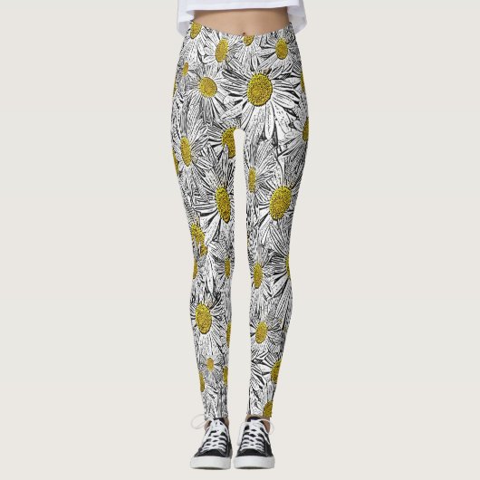 Leggings Marguerites centrées sur le jaune (Devant)