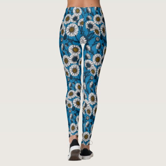 Leggings Marguerites sur bleu (Dos)