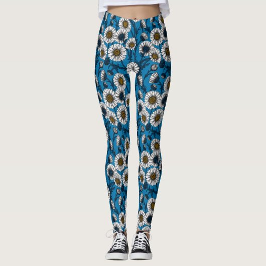 Leggings Marguerites sur bleu (Devant)