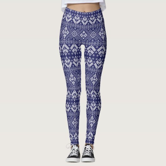 Leggings Marine Bleu et blanc Foire d'hiver Île Noël (Devant)