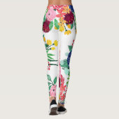 Leggings Marine bleu et rouge aquarelle boho chic Fleurs (Dos)