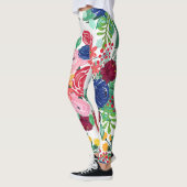 Leggings Marine bleu et rouge aquarelle boho chic Fleurs (Gauche)